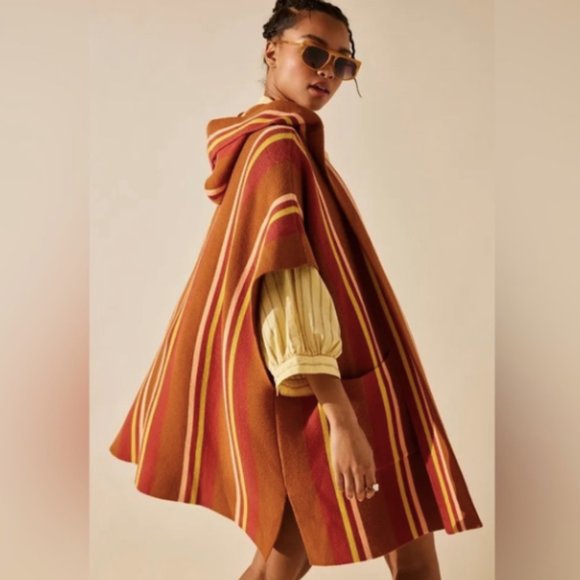 Free People All I Need Stripe Hooded Poncho One Size NEW - Picture 3 of 3